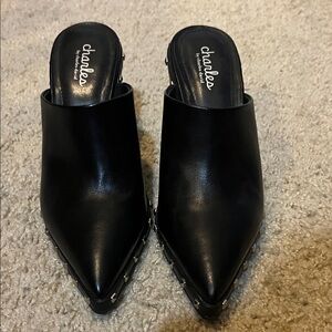 Charlies Black Pointed Mules with Silver Studs